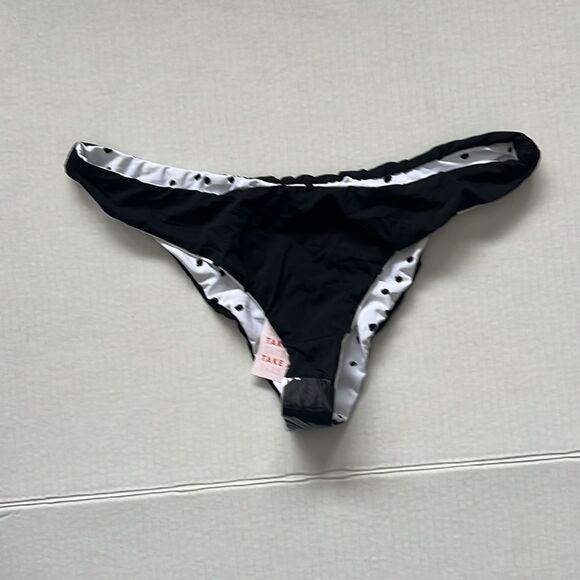 NWT Dippin Daisy’s Reversible Bikini Set BLK white polka dotted Cheeky Bottoms L - Picture 5 of 5